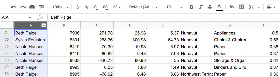 sort tabular data by field