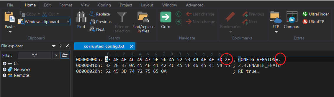 Corrupted file in hex mode