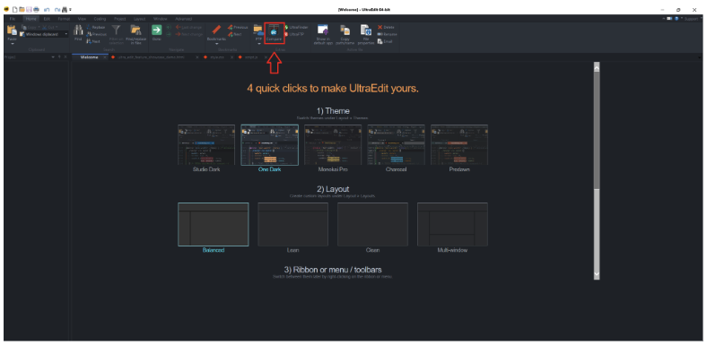 This screenshot shows selecting the Folder Compare mode in the UltraCompare interface